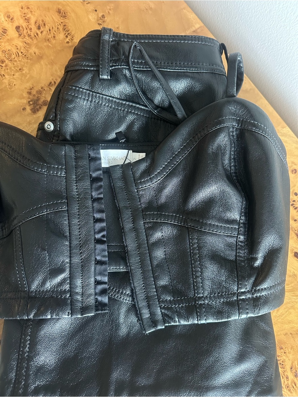 Jonathan SIMKHAI black leather top + skirt SET
